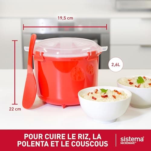 Sistema Microwave Rice Cooker | Perfect for Cooking Rice, Polenta & Couscous | Medium 2.6L | Non Stick, BPA Free with Lid | Red/Clear - Image 4