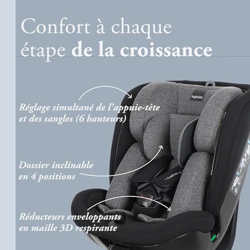 Inglesina Halley Pro, Grey, ISOFIX 360° Swivel Car Seat, 0-12 Years (40-150 cm), Reclining and Breathable, ECE R129/03 Approved - Image 4