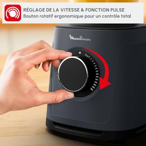 Moulinex Blender PerfectMix Essential 1200W, Lames Powelix, Bol Verre 2L, Mixage 30% Plus Rapide, Vitesse Ajustable & Pulse, Smoothie, Nettoyage Facile, LM771BF0, Poivre de Java - Image 7