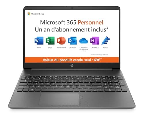 HP 15s-fq0003sf 15.6 inch FHD Laptop (Intel Celeron N4120, 4GB RAM, 128GB SSD, Intel UHD Graphics, Windows 11), Laptop Grey, AZERTY, Microsoft 365 Personal 12 Months Included - Image 2