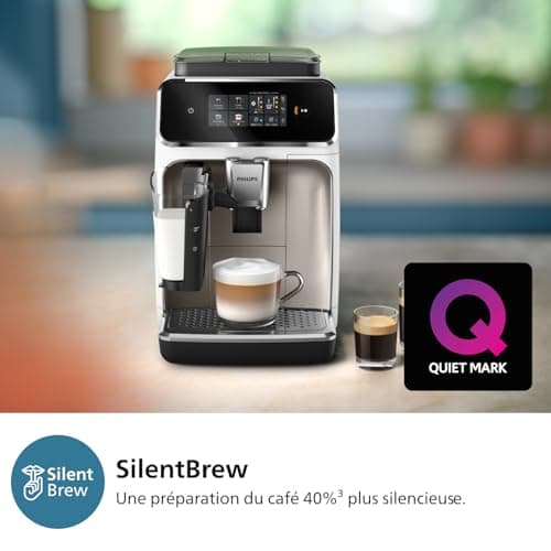 Philips Expresso broyeur Série 2300-4 Boissons, Écran tactile coloré, Carafe LatteGo, SilentBrew, Broyeur 100% Céramique, Machine à café à grain Blanc Chromé (EP2333/40) - Image 8