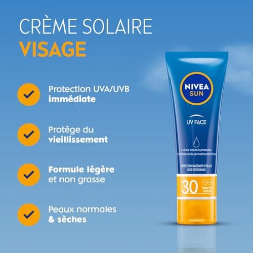 NIVEA SUN Crème solaire UV VISAGE Essentiels FPS 30 (1 x 50 ml), Protection anti UV hydratante, Écran solaire anti UVA/UVB pour tous types de peaux - Image 4