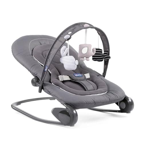 Chicco Hooplà Adjustable Baby Bouncer for Babies from Birth to 18 kg, Fixed or Rocker Position, with Play Bar, Adjustable Backrest and Reducing Cushion, Compact Closure, Moon Grey - Image 3