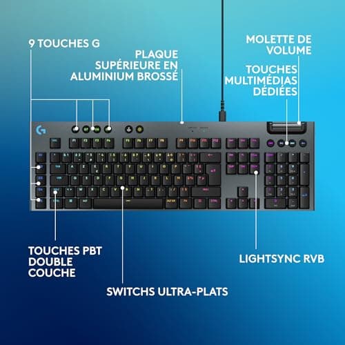 Logitech G G915 X Ultra-Flat Wired Mechanical Gaming Keyboard, Double Layer PBT Keys, Fully Programmable Keys, RGB Lighting, GL Brown Touch Switches, PC/Mac, FRA AZERTY Keyboard – Black - Image 7
