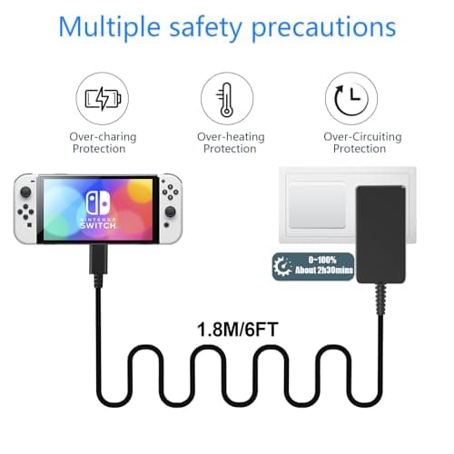 USB Type C Charger 6ft for Nintendo Switch/Lite/OLED, Compatible with Switch Pro and PS5 Controller, Works as Official Nintendo Switch Charger - Image 3