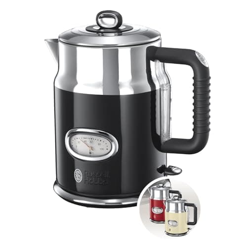 Russell Hobbs Electric Kettle (Vintage Premium Design) Black (1.7L, 2400W, Fast Boiling, Retro Temperature Gauge, Markers 1-2-3 Cups, Drain, Removable Lid) 21671-70 - Image 2