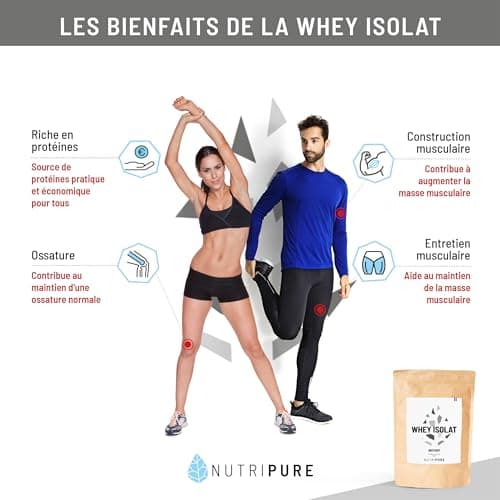 Nutripure | Whey Isolate Native Powder | Milk Protein Food Supplement | Muscle Development & Bodybuilding | 85% Protein, 19% BCAA, 40% EAA | Strawberry | 750g | France - Image 7
