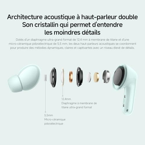 XIAOMI Redmi Buds 6: Wireless Bluetooth Headphones, Bluetooth Headphones, In-ear, Dual Drivers, Immersive Sound, Active Noise Reduction of 49 dB, Up to 10 Hours + 42 Hours Battery Life, IP54, Green - Image 5