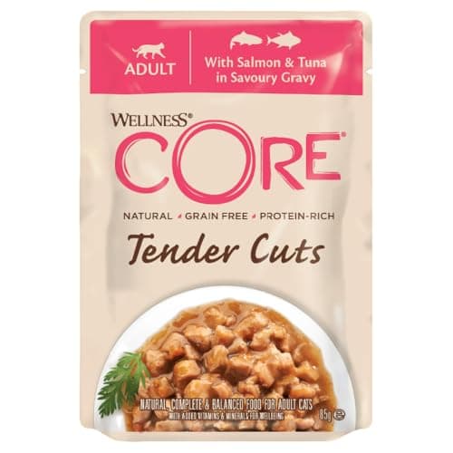 Wellness CORE Tender Cuts 24 x 85 g, Salmon/Tuna - Tender Pieces for Adult Cats, Grain Free, Natural, Hypoallergenic, High Protein, High Fish Content, - Image 4