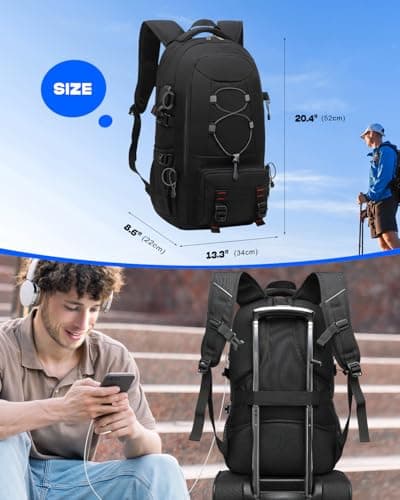Travel Backpack, 45L Waterproof Hiking Large Capacity Laptop Backpack 17.3 Inches Trekking Men Women for Outdoor Sports Camping – Black - Image 3