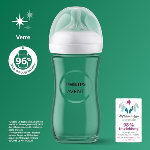 Philips Avent Kit biberons en verre pour nouveau-né – 3 biberons à Réponse Naturelle, sucette ultra-douce 0 à 6 mois, sans BPA (modèle SCD878/11) - Image 3