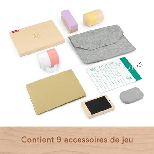 Fisher-Price HXV11 9 Piece Wooden Telework Set with Laptop and Wooden Phone for Imitation Play for Children from 3 Years Old - Image 6