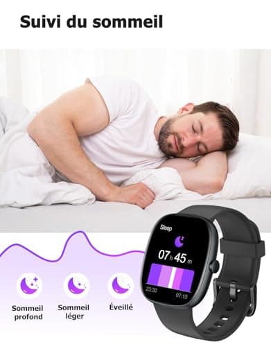 HUAKUA Montre Connectée Homme Femme Smartwatch Appel Bluetooth Notification pour Samsung Xiaomi iPhone Android iOS Montre Sport Podometre Cardiofréquencemètre Oxymetre Multisport Etanche IP68 Noir - Image 7