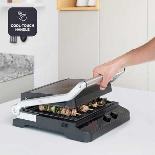 Black and Decker - Grill électrique 2 en 1 2000W, Plaque chauffante et grill, Ouverture à 180º, Contrôle de la température et du temps de cuisson, Écran LCD - Image 7