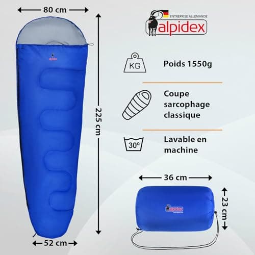 ALPIDEX Sarcophagus Sleeping Bag 4 Seasons 225 x 80 cm Compact Lightweight Camping Trekking - Image 3