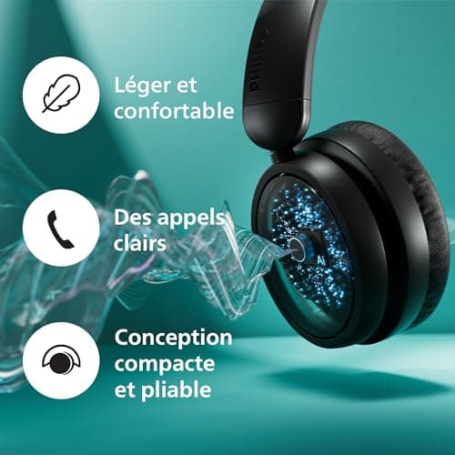 Philips TAH5209BK/00 Casque sans Fil Supra-aural Bluetooth, Isolation phonique Passive, 65 Heures d’autonomie, Son Naturel, appels clairs, Basses dynamiques, Recharge en 2 Heures Via USB-C - Noir - Image 6