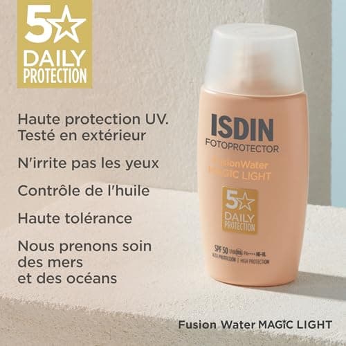 ISDIN Fotoprotector Fusion Water MAGIC SPF 50 Light (50 ml) | Natural Tinted Face Sunscreen | Ultra-light, Invisible Protection - Image 8