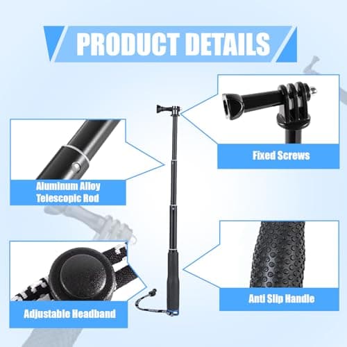 Selfie Stick, 49 cm Waterproof Pole for GoPro Selfie Stick Telescopic Action Selfie Stick Telescopic Waterproof Adjustable Monopod Stick Handle Anti-Slip Stick for Sports Cameras - Image 4
