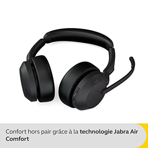 Jabra Evolve2 55, Casque Bluetooth Sans Fil, avec 4 Microphones, Réduction Active du Bruit, Design Léger, 18h Autonomie, Certifié MS Teams, Idéal Bureau & Maison, Noir - Image 4