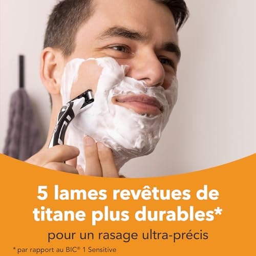 BIC Hybrid 5 Flex Men's Rechargeable Razor with Handle and Refills with 5 Nanotech Titanium Blades - Box of 1+3 - Image 6