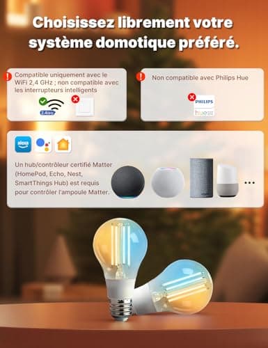 MOES Matter E27 Smart Vintage Light Bulb, WiFi LED Lamp, Dimmable, 2700K-6500K Warm & Cold White, Edison Bulb, Compatible with Apple Home, Alexa, Google Home, 2-Piece - Image 4