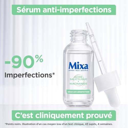 Mixa Sérum Concentré Anti-Imperfections, Sérum Visage avec Niacinamide et Acide Salicylique - Réduit Boutons, Points Noirs, Pores Resserrés, Convient aux Peaux Sensibles et à Imperfections, 30ml - Image 7