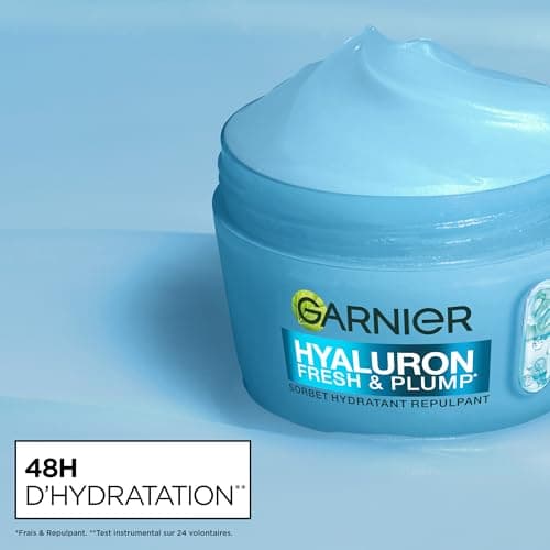 GARNIER - Hyaluron - Crème Sorbet Hydratante Repulpante Fresh et Plump - Crème Visage à l'Acide Hyaluronique + Niacinamide - Peau 83% Plus Rebondie et 100% Plus Lisse - Tous Types de Peaux - 85 ml - Image 3
