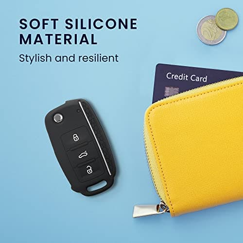kwmobile Car Key Case Compatible with VW Skoda Seat 3-Button Car Key Accessory – Soft Silicone Case – White / Black - Image 5