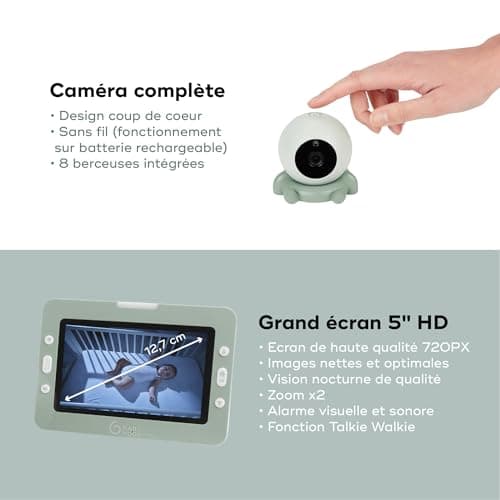 Babymoov Yoo Go+ Baby Monitor - Large HD 5 Inch 720P Screen - Long Battery Life 8h Rechargeable Battery - 4 Camera Accessories Included - Lifetime Warranty - 8 Lullabies - Image 5