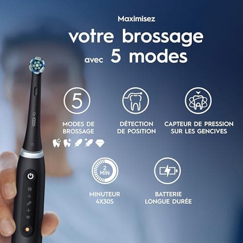 Oral-B Brosse A Dents Electrique iO 5 Noire, 5 Modes De Brossage Dont Blancheur, Capteur De Pression Sur Les Gencives, Brossettes De Rechange Oral B, Etui De Voyage - Image 5