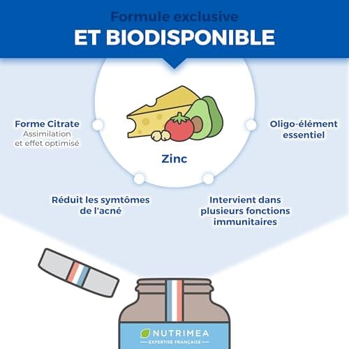 ZINC Citrate - Formule 100% Pure - Haute Absorption - Aide à Lutter Contre l'Acne - Apporte 40 mg de dont 12,5 mg de Zinc Élément (Zn) - 120 Gélules Vegan - Nutrimea - Fabriqué en France - Image 5