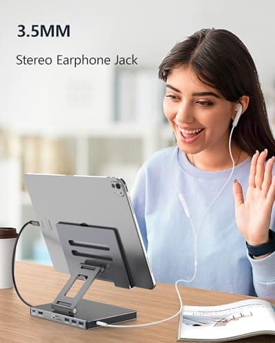 iPad Pro USB C Hub Stand, Adapter for iPad Pro M4 M2 M1 13 12.9 11 inch iPad Air Docking Station Foldable 4K 60Hz HDMI, PD Charging, SD/TF Card Reader, 3 USB 3.0, 3.5 mm Audio, iPad Dock Accessories - Image 9
