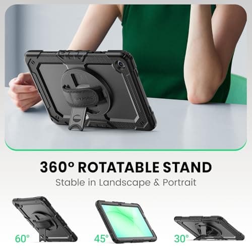 SEYMAC Case for Samsung Galaxy Tab A11+ Plus 2025/A9+ Plus 11 Inch 2025/2023, Shockproof Protection for Samsung A11+ Tablet with Screen Protector, 360° Rotating Hand Strap and Stand, Black - Image 6
