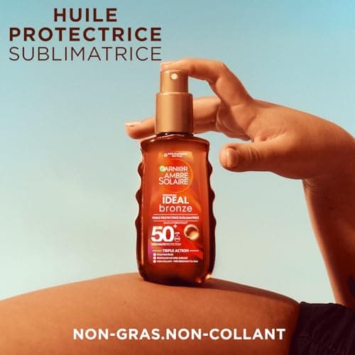Garnier Ambre Solaire – Ideal Bronze – Huile Protectrice Sublimatrice de Bronzage – Très Haute Protection FPS 50+ - Enrichie à la Vitamine E – Non Gras – Non Collant – Tous Types de Peau - 150 ml - Image 5