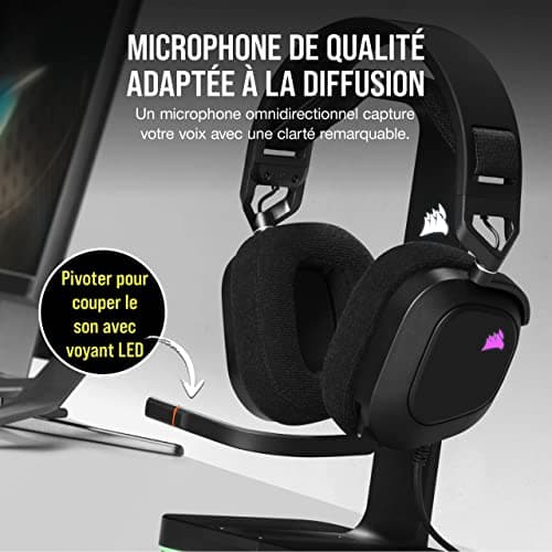 Corsair HS80 RGB USB Premium Gaming Headset with Dolby 7.1 Surround Sound (Broadcast Quality Microphone, Breathable Microfibre Fabric, High-Fidelity Audio, Durable Construction) Carbon - Image 4