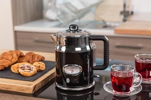 Russell Hobbs Electric Kettle (Vintage Premium Design) Black (1.7L, 2400W, Fast Boiling, Retro Temperature Gauge, Markers 1-2-3 Cups, Drain, Removable Lid) 21671-70 - Image 3
