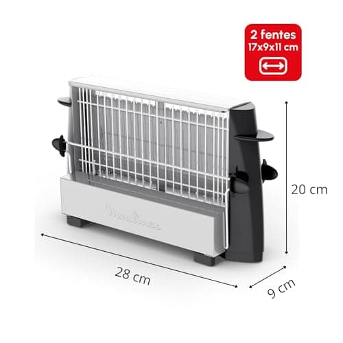 Moulinex Toaster - Up to 4 slices, Open design, Gilding all types of breads, Raised buttons, Energy class A+, vintage stainless steel, black, A1545310 - Image 3
