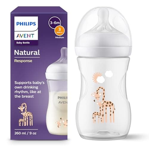 Philips Avent Biberon à Réponse Naturelle de 260 ml, sans BPA pour les bébés de 1 mois et +, motif girafe (modèle SCY903/66) - Image 2
