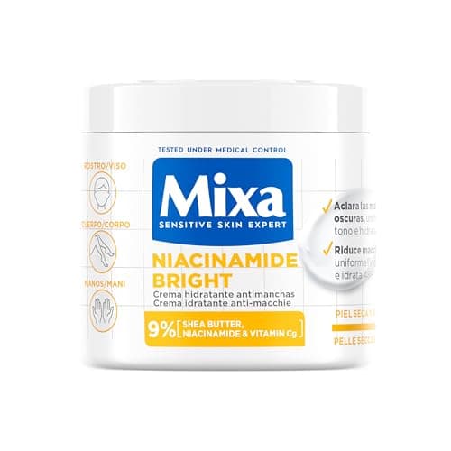 Mixa Crème Hydratante Anti-Taches, Pour Peau Sèche et Terne, Peau Hydratée pendant 48H, Teint Lumineux et Uniforme, Avec 9% de Niacinamide, Vitamine C et Beurre de Karité, Niacinamide Bright, 400 ml - Image 2