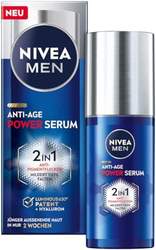 NIVEA MEN Powerful Anti-Aging Serum 2 in 1 for Men with Hyaluronic Acid for Anti-Aging Effect, Skin Care with LUMINOUS630® Against Aging and Pigmentation Spots (30ml) - Image 2