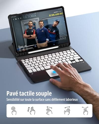CACOE Samsung Galaxy Tab S10 Lite 5G / S10 FE / S9 FE / S9 FE / S9 10.9 Inch / 11 Inch (2025/2023) 360 Rotating Keyboard Case Cover with Touchpad 7 Colours Backlit Black - Image 7