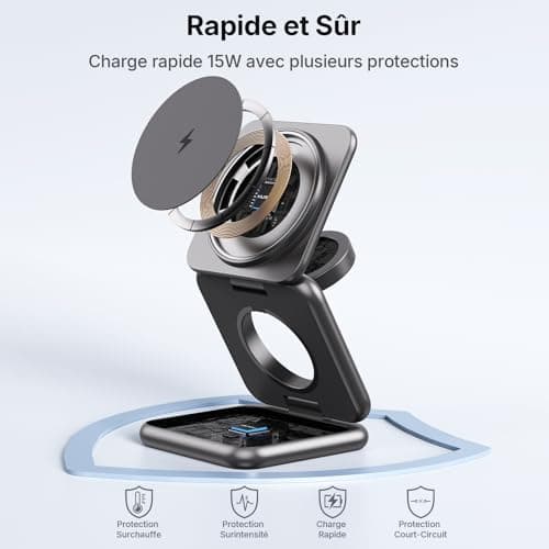Wireless Induction Charger, 3 in 1 Mag-Safe Charger [Zinc Alloy] Foldable Magnetic Travel Charging Station for Apple iPhone 16/15/14/13/12/Pro/Max/Plus Apple Watch AirPods, Grey - Image 3