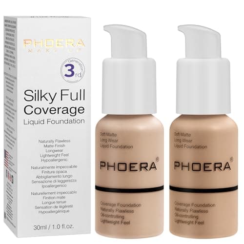 PHOERA Fond de Teint,PHOERA Foundation,imperméable Professional Makeup Fond de Teint Liquide Couvrant Tenue 24h - Matte & Poreless Finish (102+104/ Nude+Buff Beige) - Image 2