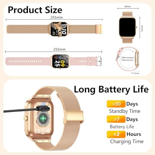 CASCHO Montre Connectée Femme avec Appel Bluetooth,1.85" HD Smartwatch Femme avec Fréquence Cardiaque/Sommeil/SpO2, 120+ Modes Sportifs, IPX7 Étanche Fitness Tracker, Doré et Rose pâle - Image 8