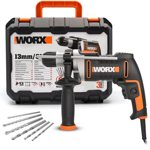 WORX 800W WX328 Corded Impact Drill, 13mm Keyless Chuck, Variable Speed, Forward and Reverse Rotation, Comes with 3 HSS Drills, 3 Drill Bits for Concrete, 1 Depth Gauge - Image 2