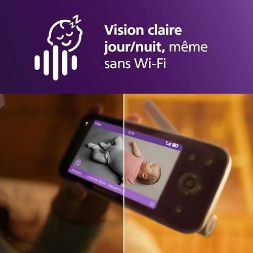Philips Avent Babyphone vidéo connecté HD, moniteur Avent le plus avancé à ce jour, suivi IA du sommeil et de la respiration, application, affichage jour et nuit ultra-clair, SCD973/26 - Image 4