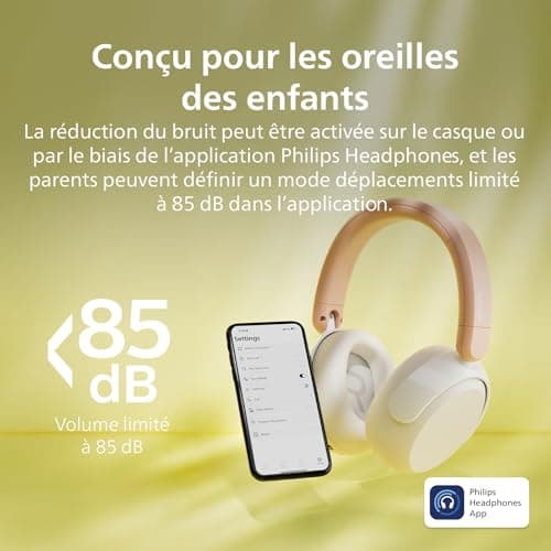 Philips TAK5500AL série 5500 Casque Supra-aural Pliable sans Fil Bluetooth 5.4 à réduction de Bruit pour Enfants, 34 Heures d’autonomie avec ANC, Volume limité, Partage Audio, câble USB-C Inclus - Image 6
