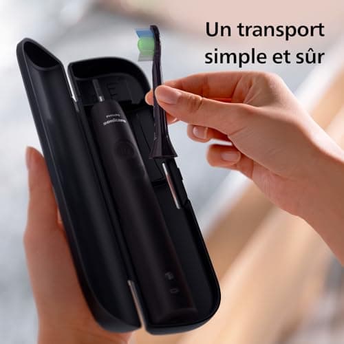 Philips Sonicare 4100 - brosse à dents électrique pour adultes avec 1 tête de brosse Philips W2 Optimal White noire, coffret de voyage fin et chargeur USB (modèle HX3683/54) - Image 9