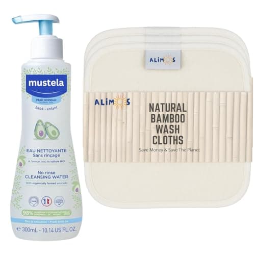 Reusable Bamboo Baby Wipes 15 x 15 cm to Work with Mustela Baby Water Cleansing Without Rinsing 300 ml - Image 2