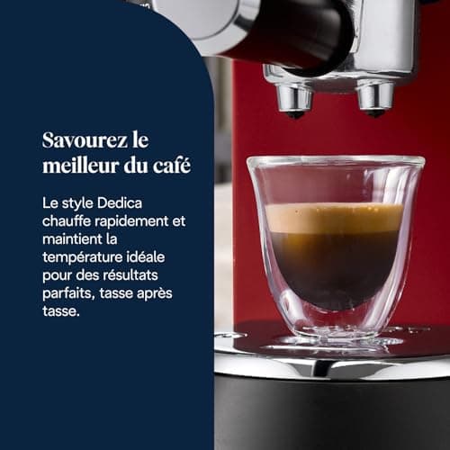 De'Longhi Dedica Style EC685.R Stainless Steel Pump Coffee Machine for Ground Coffee or Pods, Espresso and Cappuccino Machine, 1.3L Tank, Drip Free System, Red - Image 4